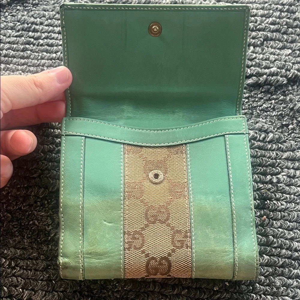 Gucci Green and Beige compact Wallet rare monogram two tone color block